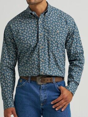 Wrangler George Strait Paisley Button-Down Shirt Mens Size XL 98% Cotton